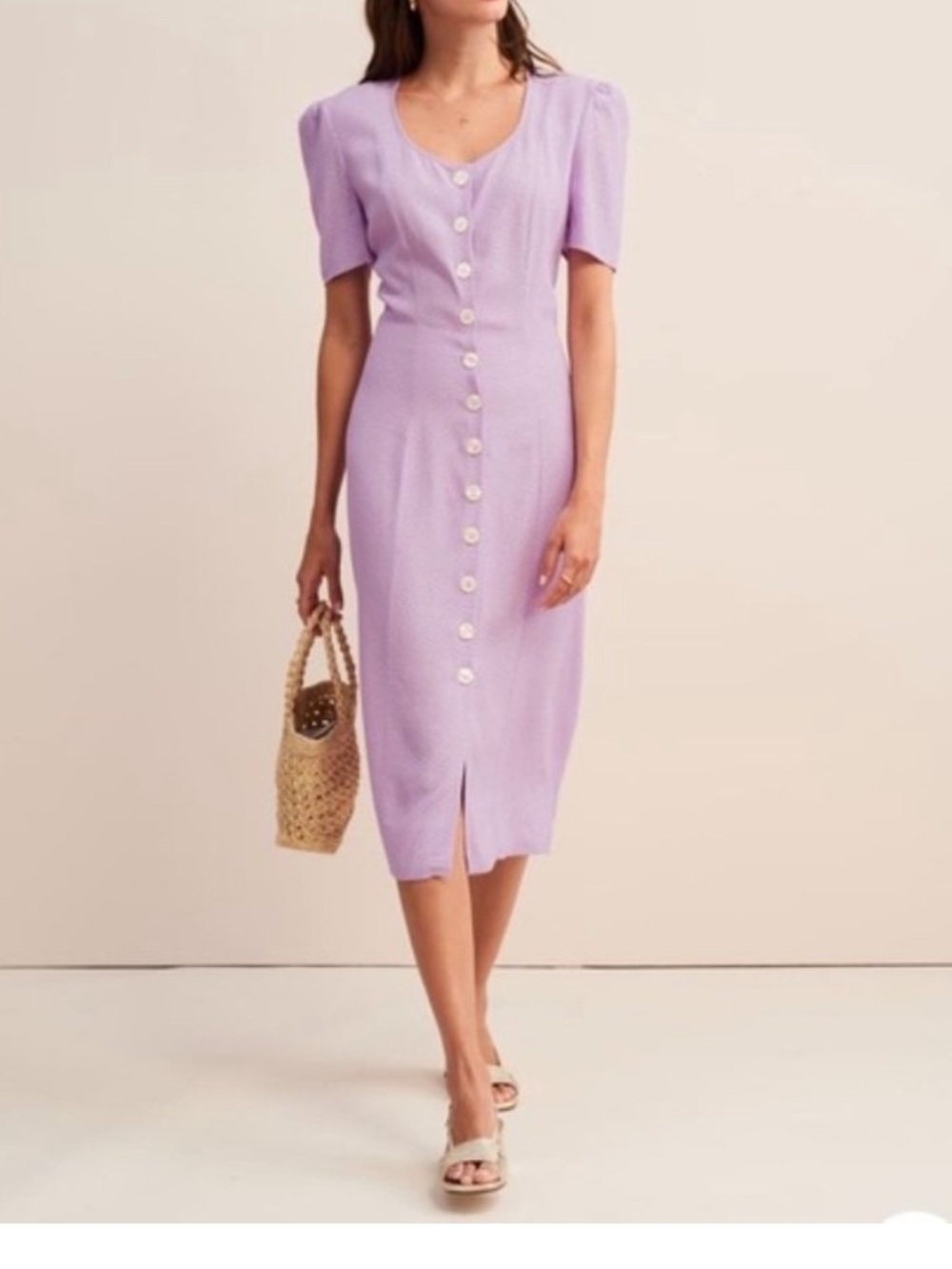 Rouje Lilac Scoop-Neck Button-Front Midi Dress